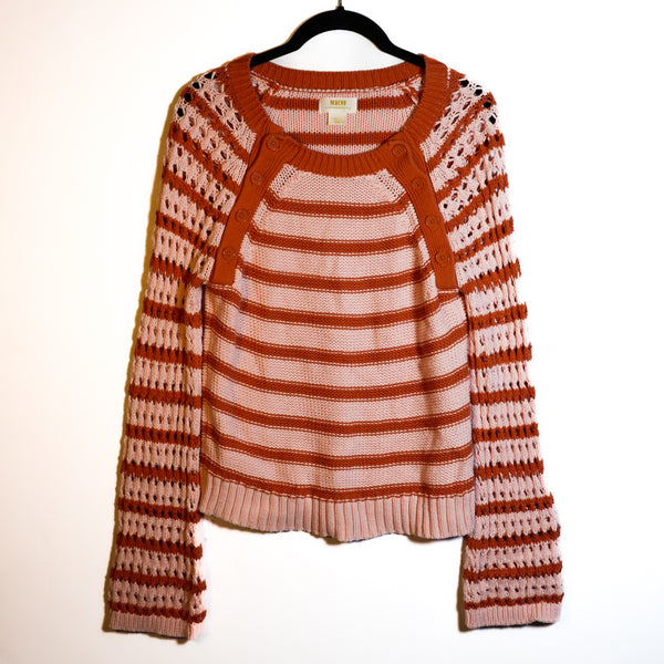 Maeve Anthropologie Eva Cotton Crochet Knit Long Sleeve Crew Pullover Sweater S