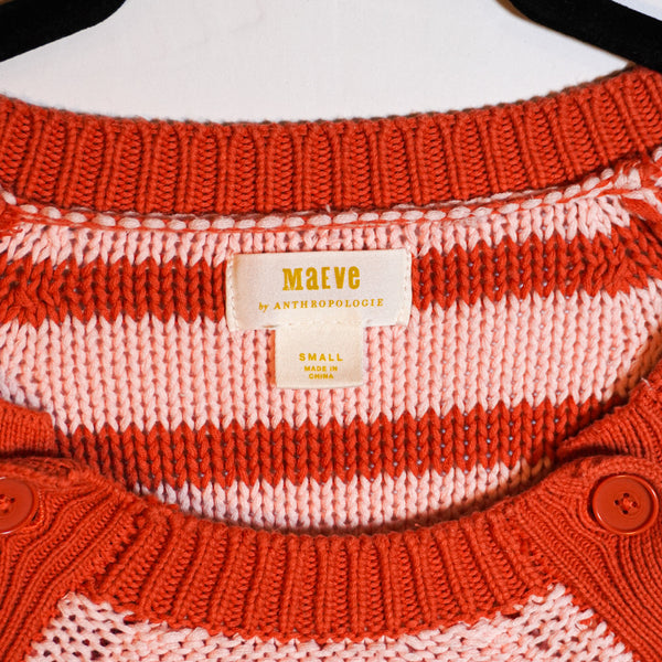 Maeve Anthropologie Eva Cotton Crochet Knit Long Sleeve Crew Pullover Sweater S