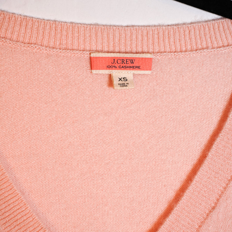 J. Crew 100% Cashmere Knit Stretch Ultra Soft V Neck Pullover Sweater Pink XS