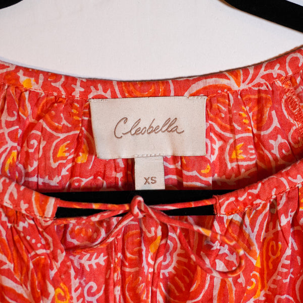 Cleobella Layla Organic Cotton Orange Blossom Block Print Boho Blouse Shirt Top
