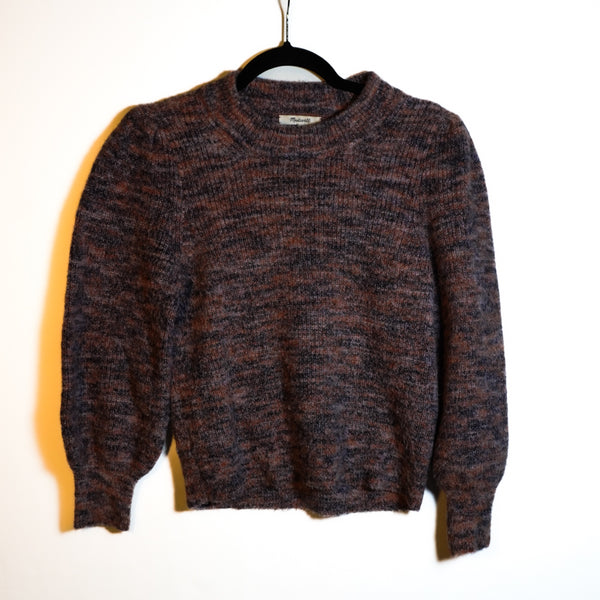 Madewell Wool Blend Space Dyed Eaton Puff-Sleeve Pullover Mock Neck Sweater S