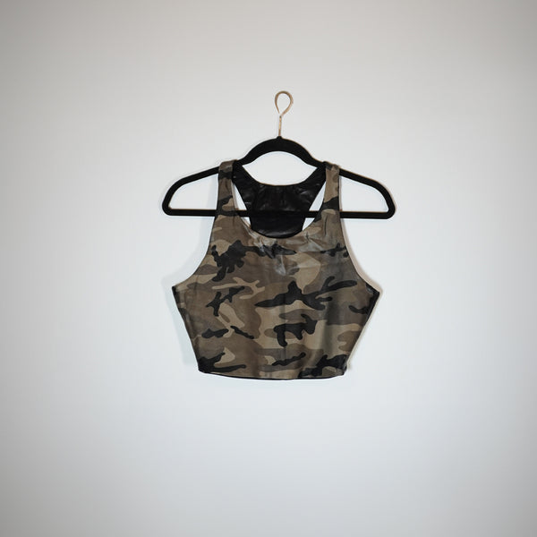 Koral Bruna Infinity Racerback Athletic Work Out Sports Bra Camo Lime Large
