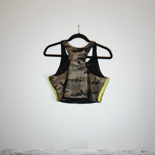 Koral Bruna Infinity Racerback Athletic Work Out Sports Bra Camo Lime Large