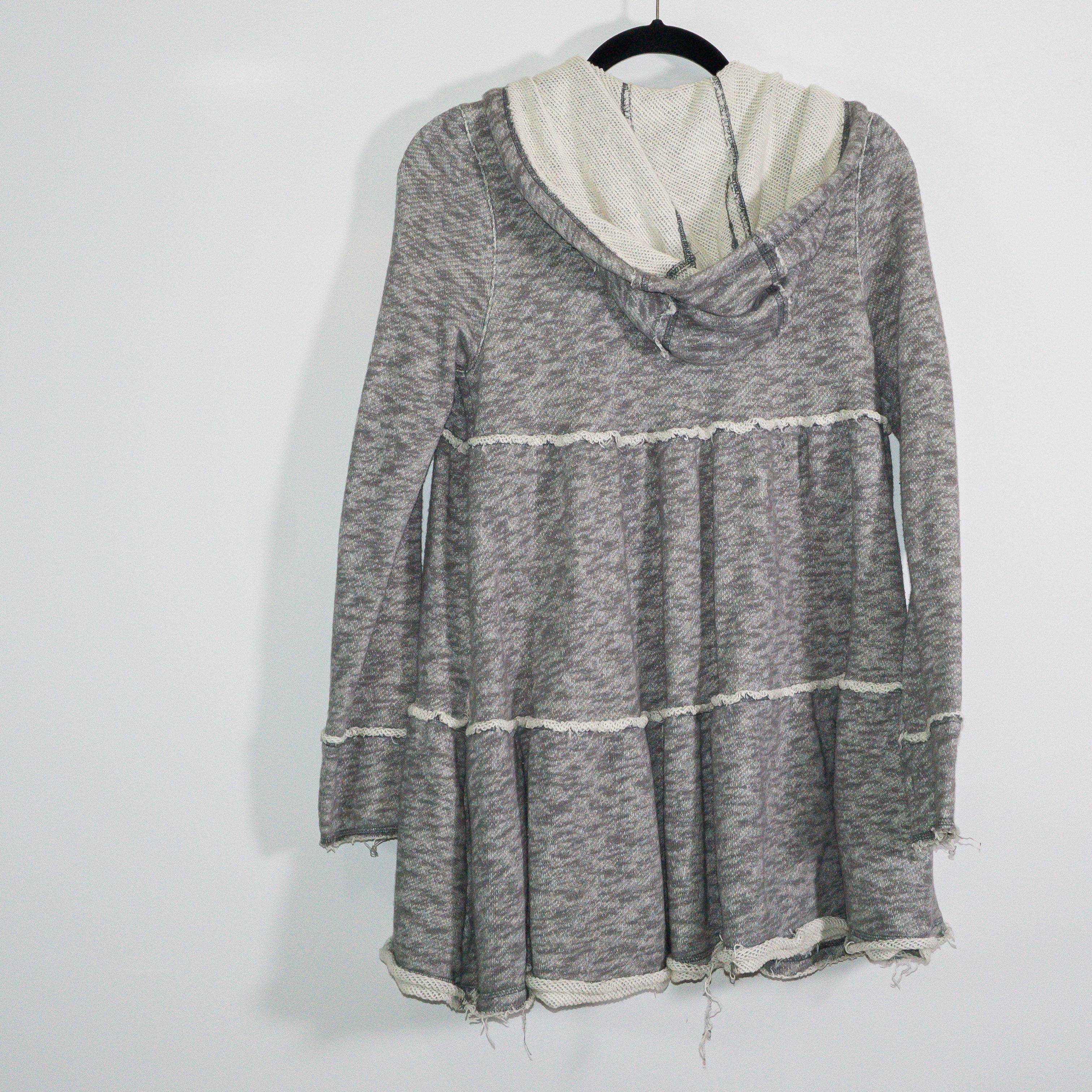 Free People Trapeze Tiered Layered Full Zip Terry Cloth Hoodie Jacket Gray XS