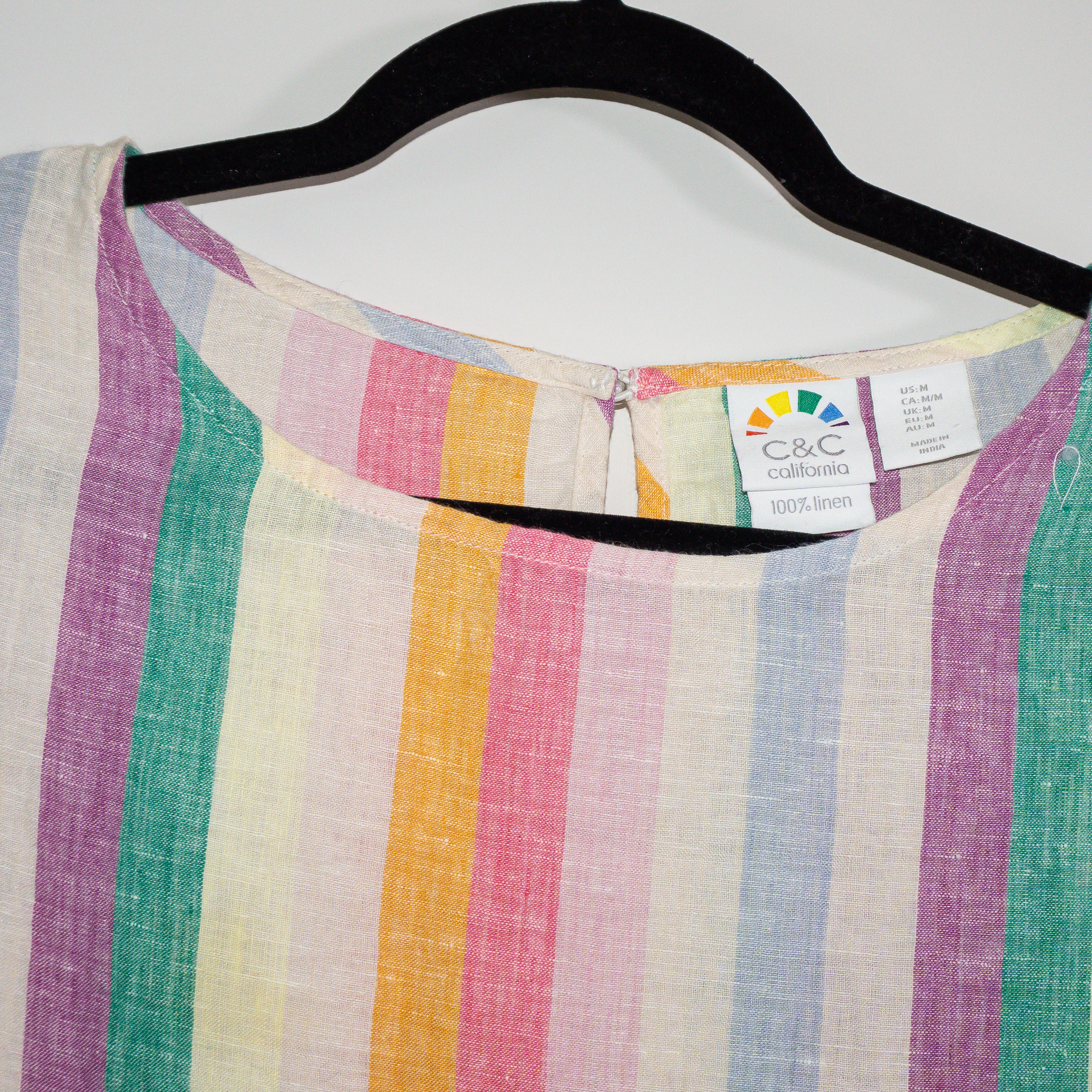C&C California Linen Lightweight Rainbow Stripe Multi Print Pattern Blouse Shirt