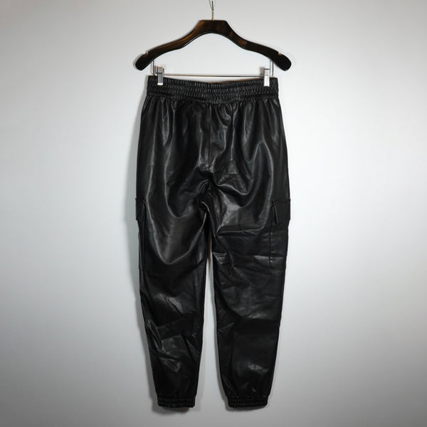 Abercrombie &amp; Fitch Faux Vegan Leather High Rise Ankle Crop Cargo Pants Black M