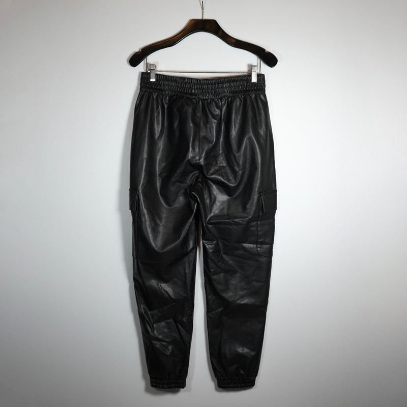 Abercrombie &amp; Fitch Faux Vegan Leather High Rise Ankle Crop Cargo Pants Black M