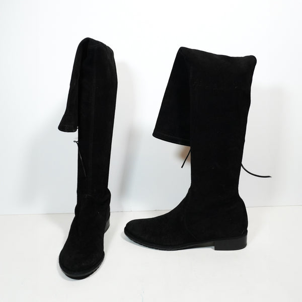 Stuart Weitzman Lowland Bold Genuine Suede Flat Over The Knee Boots Shoes Black