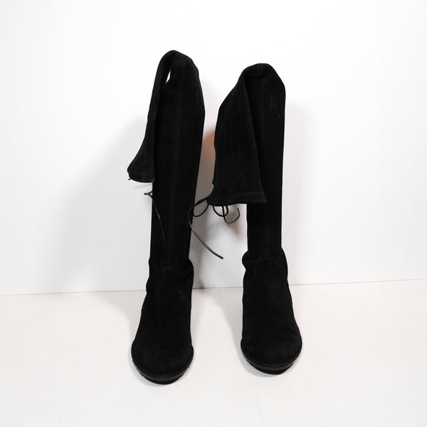 Stuart Weitzman Lowland Bold Genuine Suede Flat Over The Knee Boots Shoes Black