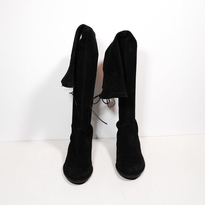 Stuart Weitzman Lowland Bold Genuine Suede Flat Over The Knee Boots Shoes Black