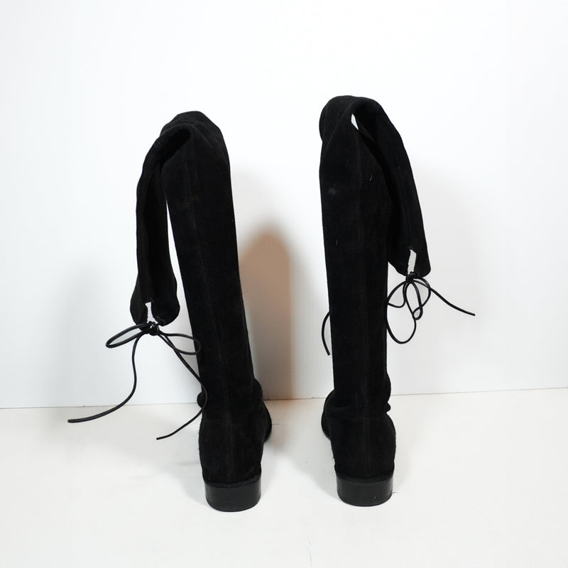 Stuart Weitzman Lowland Bold Genuine Suede Flat Over The Knee Boots Shoes Black