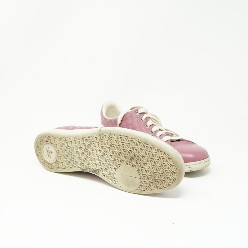 Gucci Pink Micro Guccissima Logo Embossed Leather Low Top Sneakers Shoes 6.5