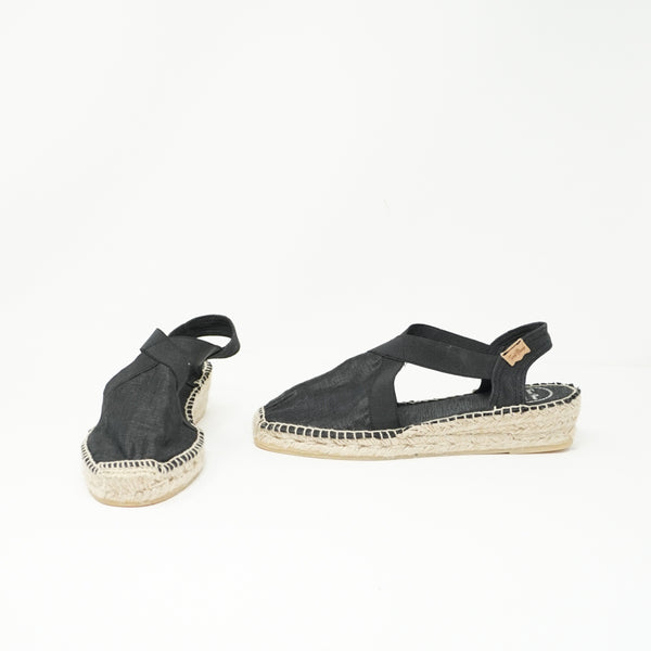 NEW TONI PONS Women's Flat Slingback Slip On Espadrille Fabric Shoes Black 7