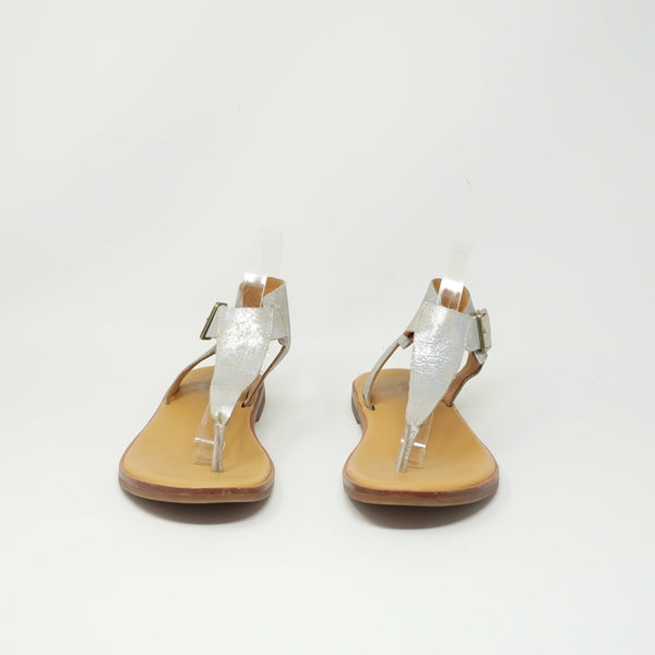 Korkease Women's Catriona Ankle Strap Genuine Leather Silver Metallic Sandals 10