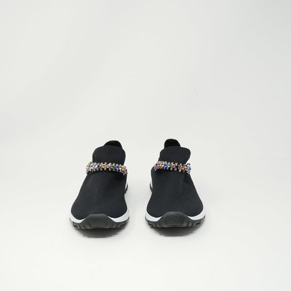 Jimmy Choo Verona Black Knit Low Top Crystal Jewel Slip On Sneakers Shoes 7.5