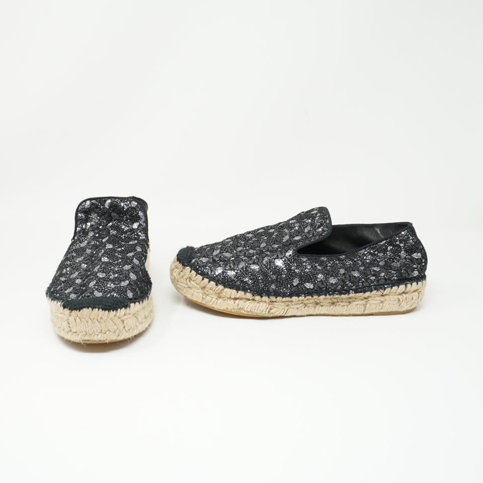 ASH Donna Sparkle Glitter Lace Embellished Slip On Espadrilles Flats Shoes 7