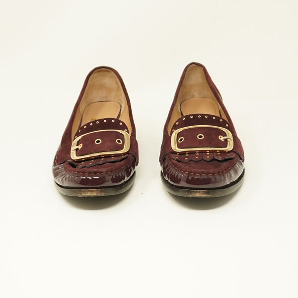 Salvatore Ferragamo Rolo Lele Gancini Buckle Suede Patent Leather Loafers Shoes