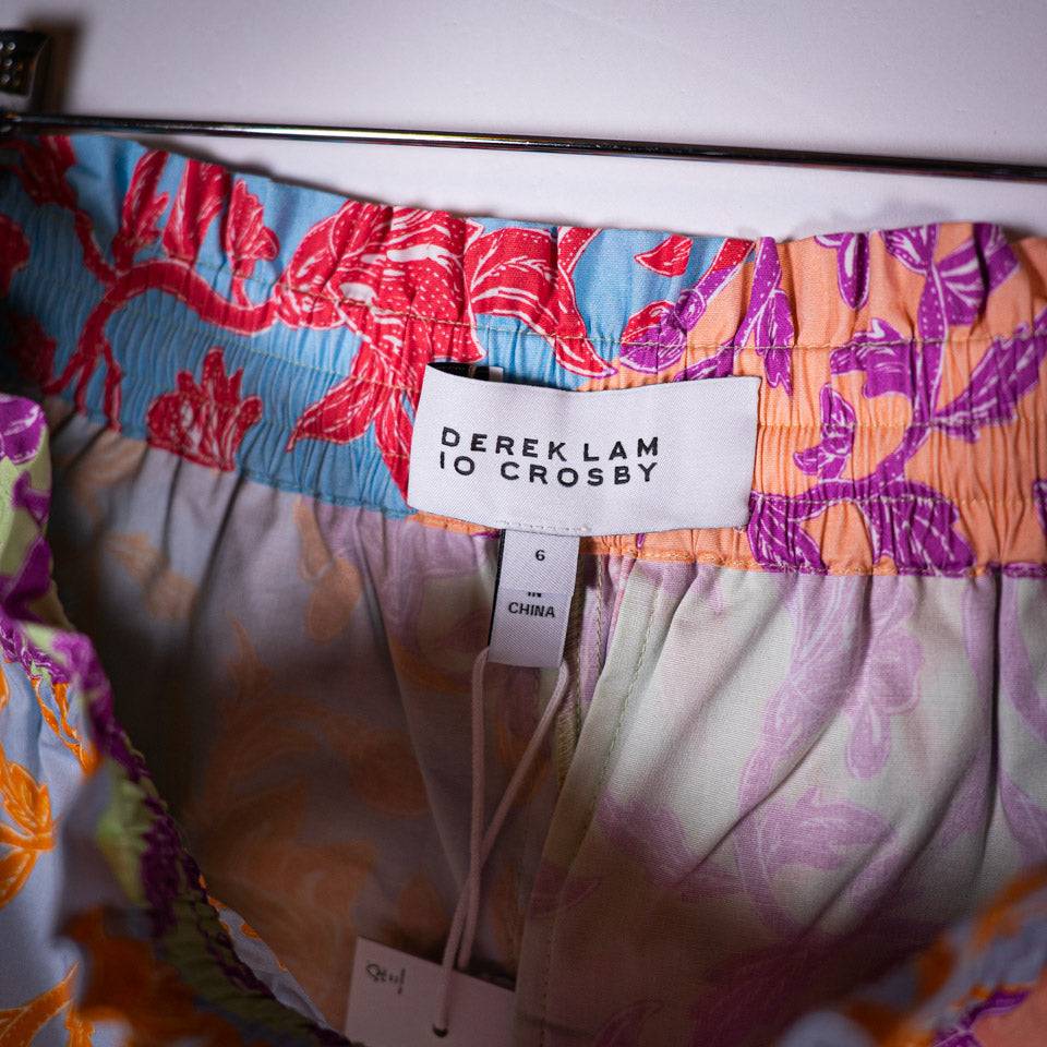 NEW Derek Lam 10 Crosby Belen Floral Print Cotton Poplin Paperbag Mini Shorts 6