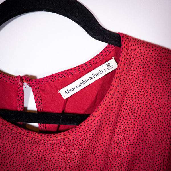 Abercrombie & Fitch Crepe Red Black Polka Dot Print Pattern Tiered Mini Dress S