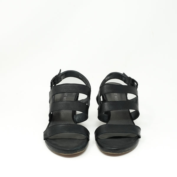 Stuart Weitzman Milanese Genuine Leather Open Toe Block High Heels Sandals Shoes