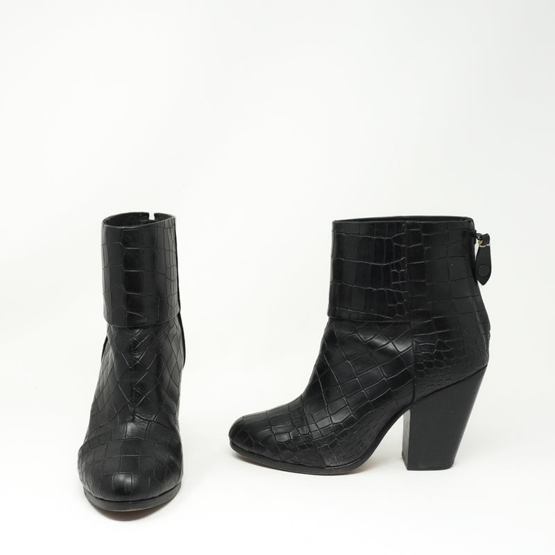 Rag &amp; Bone Classic Newbury Genuine Croc Embossed Leather Ankle Heel Booties Shoe