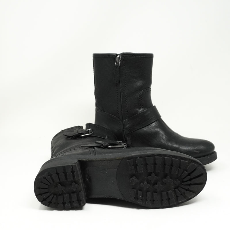 Tory Burch Chrystie Leather Lug Sole Buckle Moto Combat Booties Shoes Black 5.5