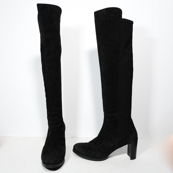 Stuart Weitzman Genuine Suede Stretch Panel Over The Knee High Heel Boots Shoes