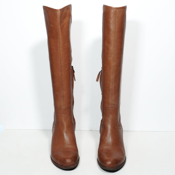 Sam Edelman Loren Saddle Leather Block Heel Riding Boots Shoes Brown 5.5