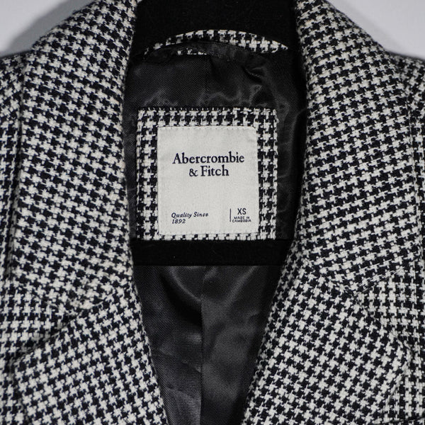 Abercrombie &amp; Fitch Black White Houndstooth Woven Print Cropped Blazer Jacket XS