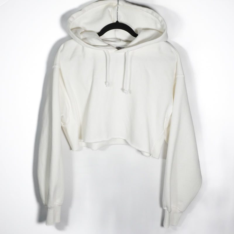 TNA Aritzia Cozy AF Terry Fleece Cotton Boyfriend Cropped Pullover Hoodie White