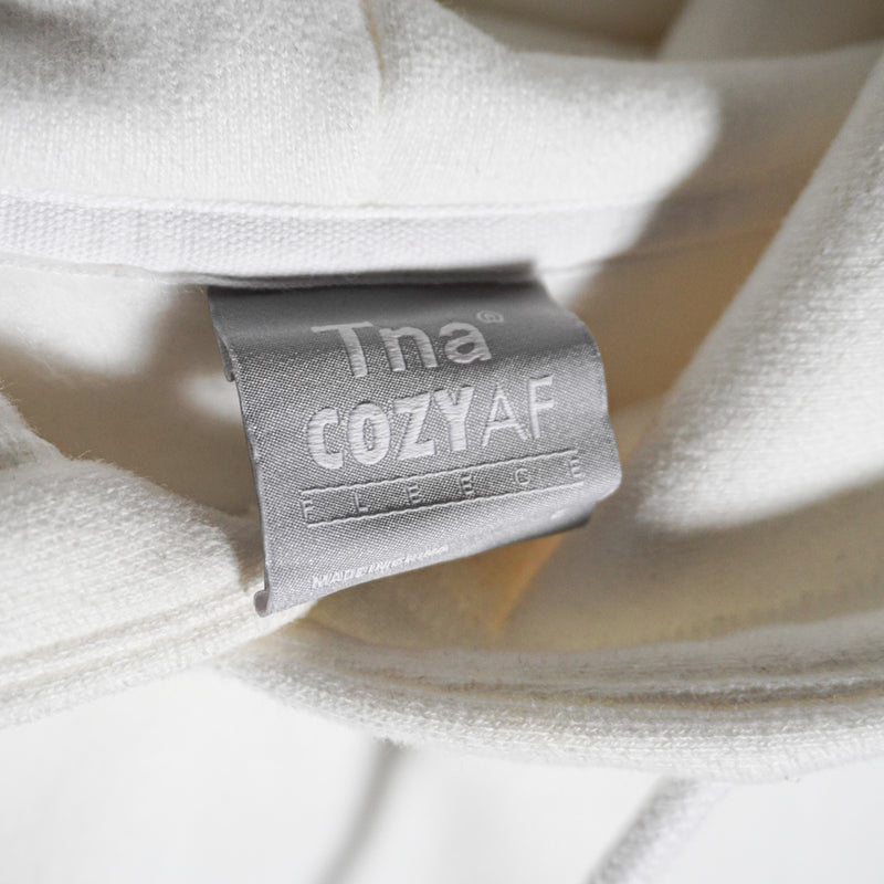 TNA Aritzia Cozy AF Terry Fleece Cotton Boyfriend Cropped Pullover Hoodie White