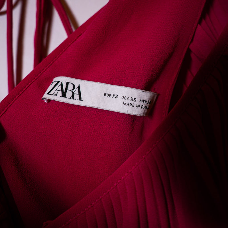 Zara Chiffon Semi Sheer Overlay V Neck Accordion Pleated Ruffle Long Maxi Dress