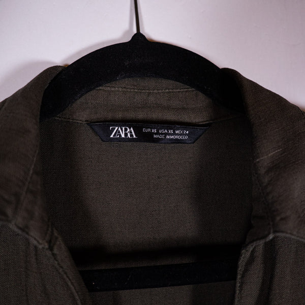 Zara Lightweight Linen Blend Oversize Button Front Ruffle Mini Tunic Dress XS