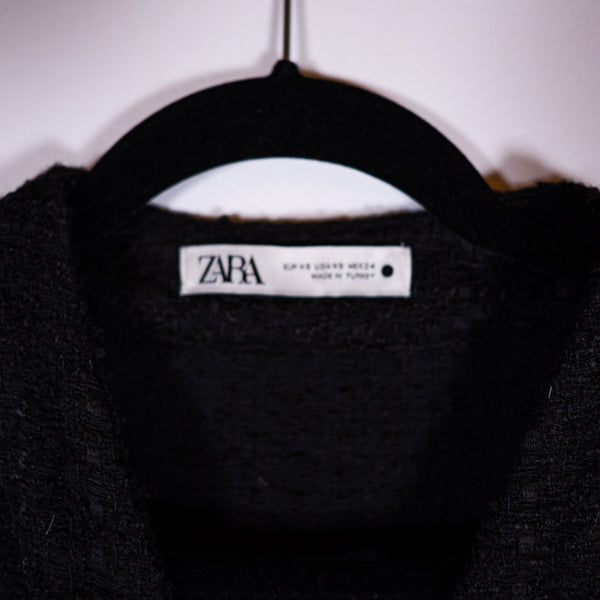 Zara Boucle Textured Knit Button Front Gold Button Blazer Jacket Dress Black XS