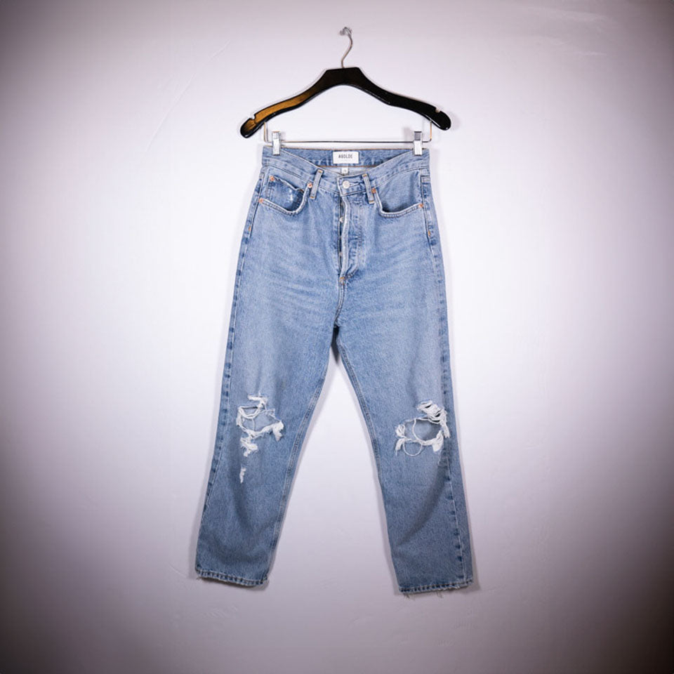 Agolde Denim 90s Crop Straight Leg Ankle Distressed Jeans Suspend Wash 23