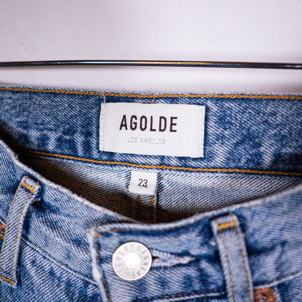 Agolde Denim 90s Crop Straight Leg Ankle Distressed Jeans Suspend Wash 23