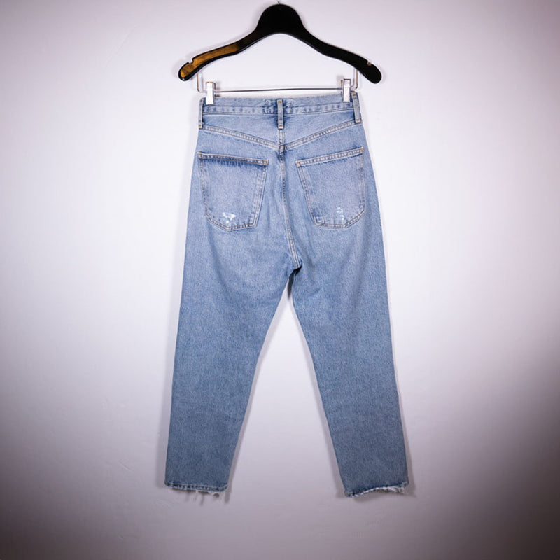 Agolde Denim 90s Crop Straight Leg Ankle Distressed Jeans Suspend Wash 23