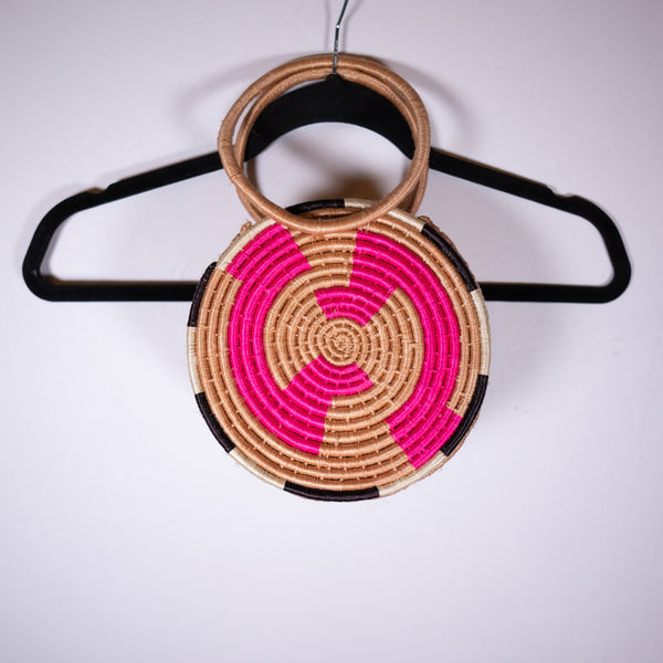 Indego Africa Woven Straw Braided Jute Circle Round Top Handle Purse Bag