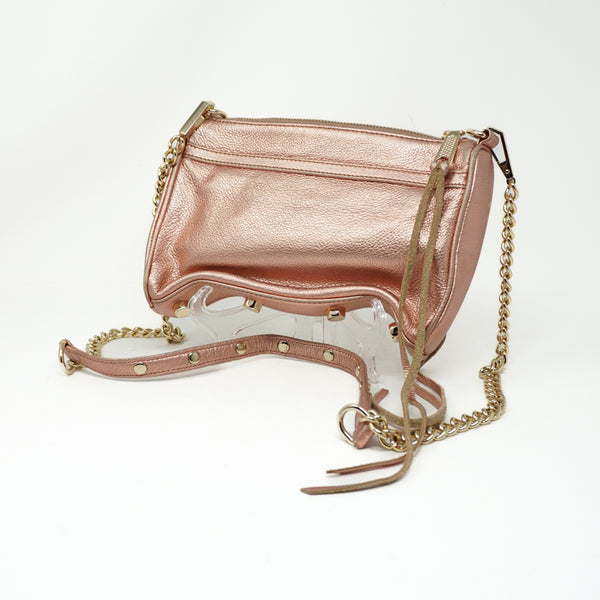 Rebecca Minkoff Mini MAC Rose Gold Metallic Leather Crossbody Shoulder Purse Bag