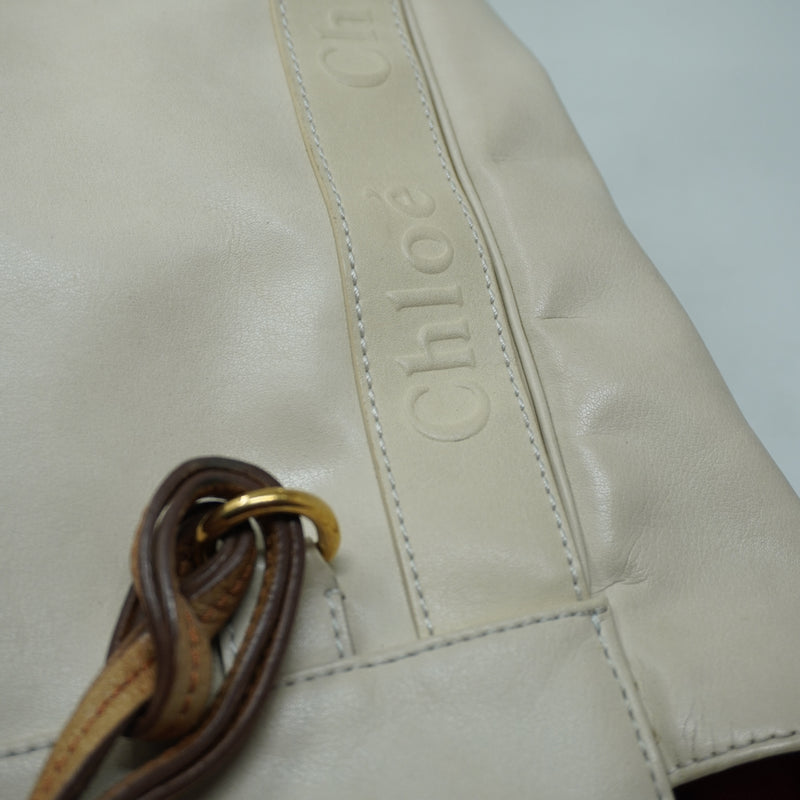 Chloe Eden Genuine Leather Logo Embossed Shoulder Purse Bag Tote Tassel Neutral