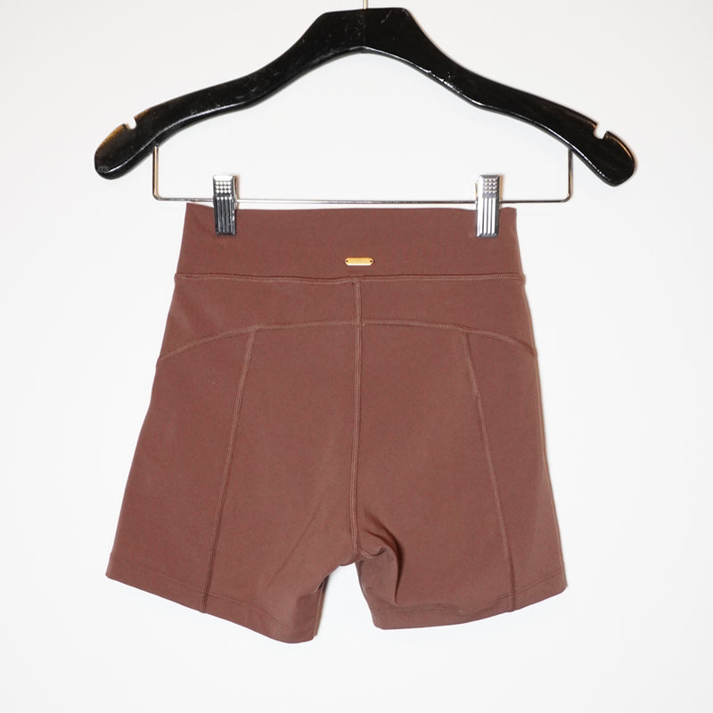 L*Space Carter High Waisted Crossover Athletic Work Out Bike Shorts Brown Small