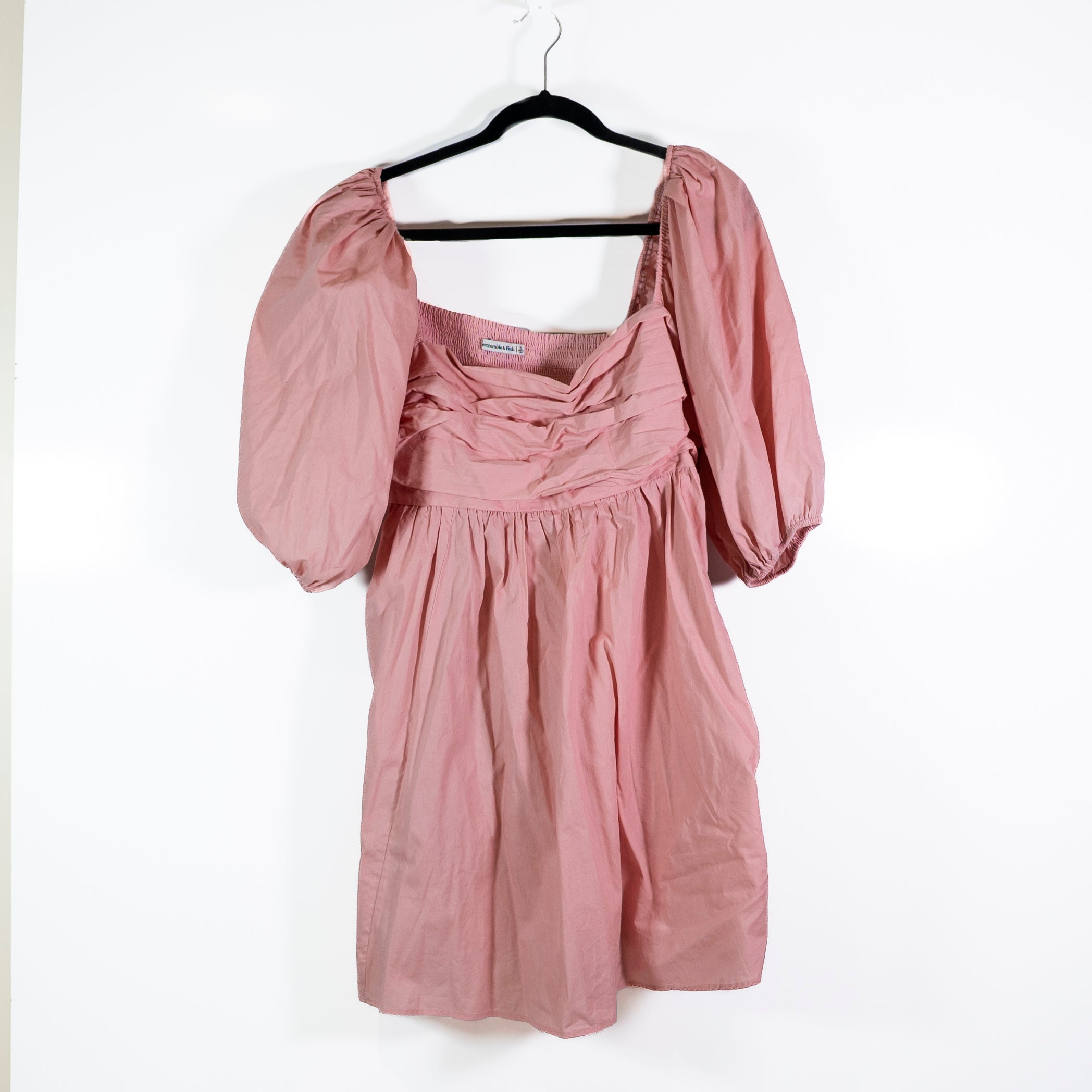 Abercrombie & Fitch Cotton Poplin Ruched Half Puff Sleeve Pullover Mini Dress XL