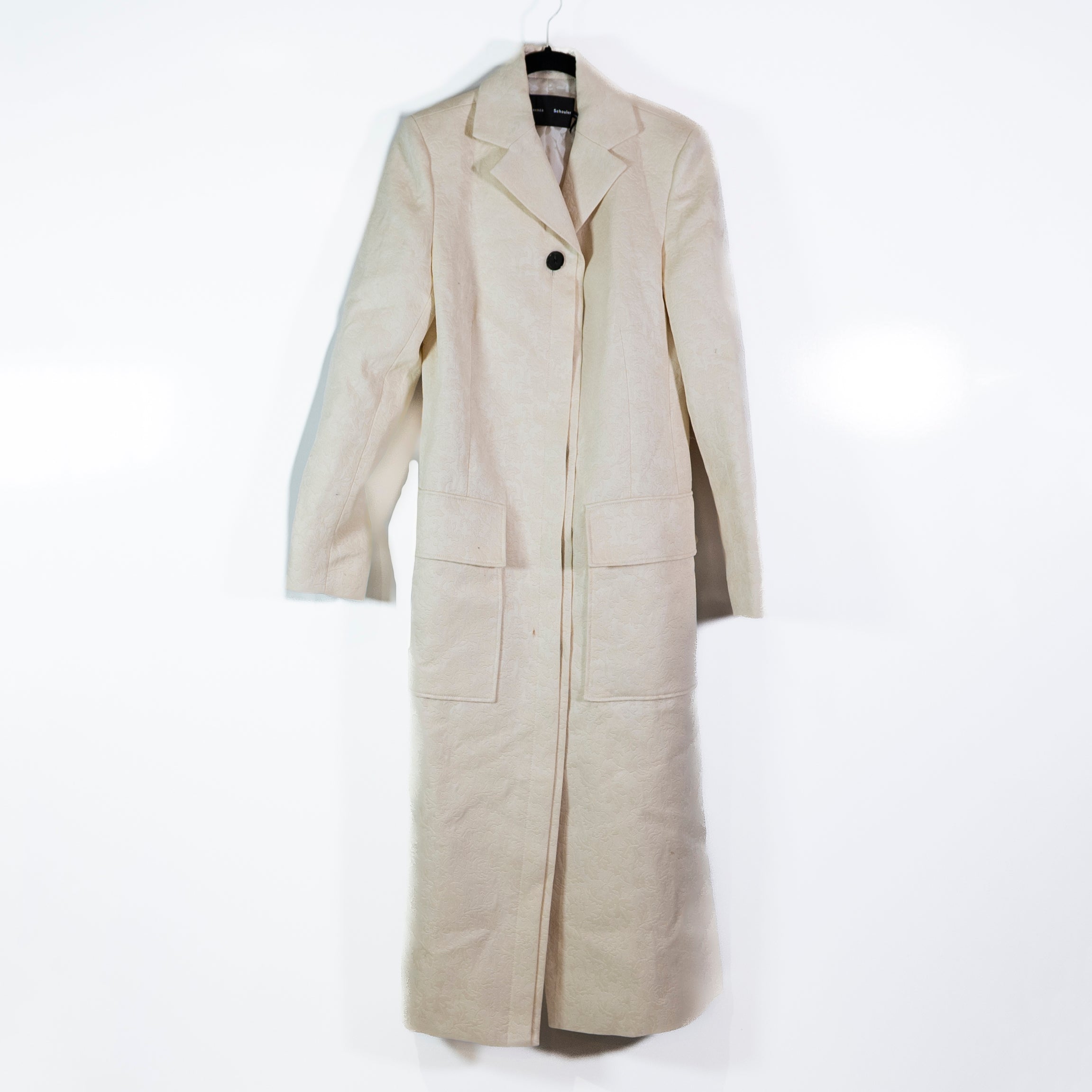 Proenza Schouler Cotton Wool Blend Textured Trench Coat Jacket Ivory Neutral 6