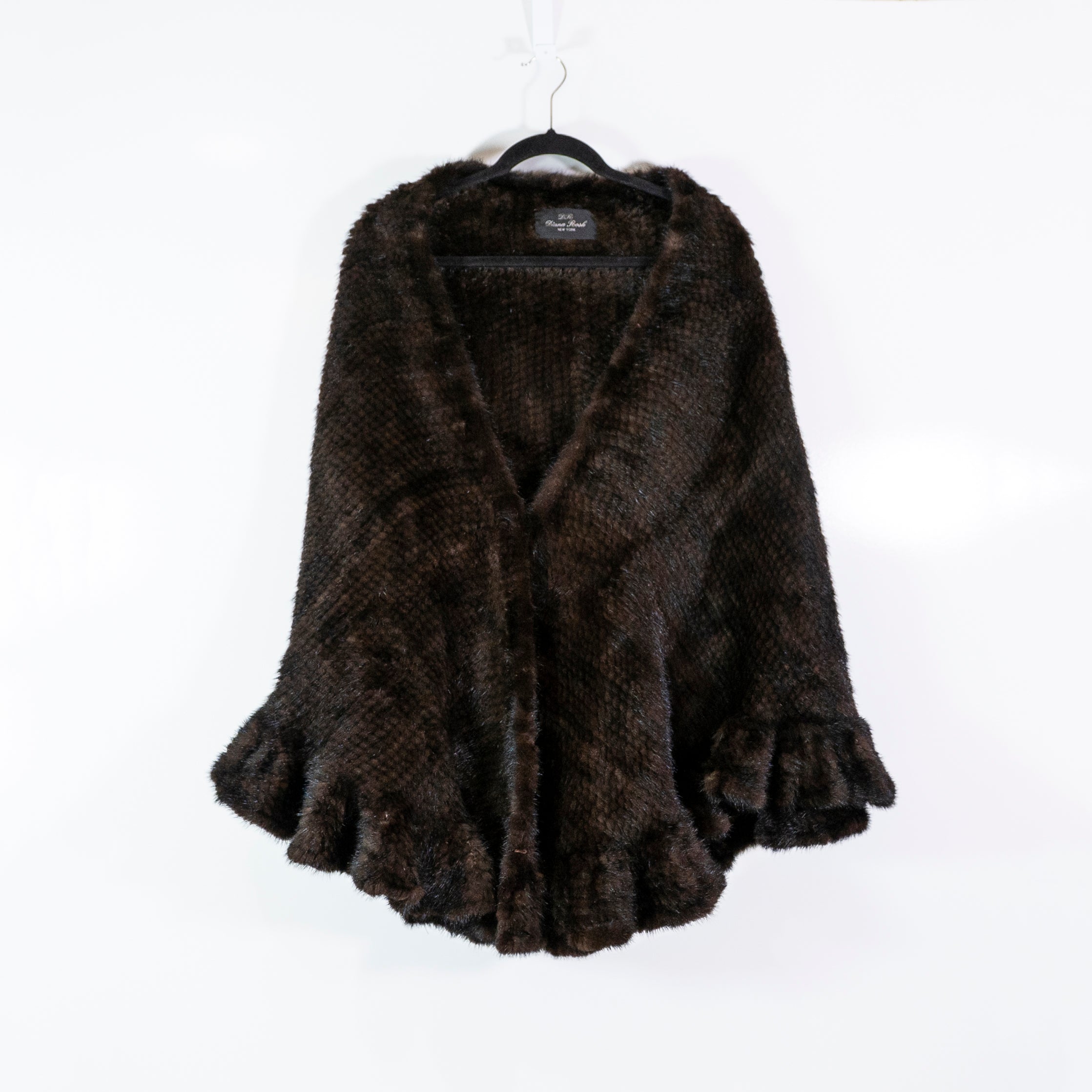 Diana Rosh New York Genuine Fur Ruffle Trim Capelet Shawl Poncho Wrap Cardigan