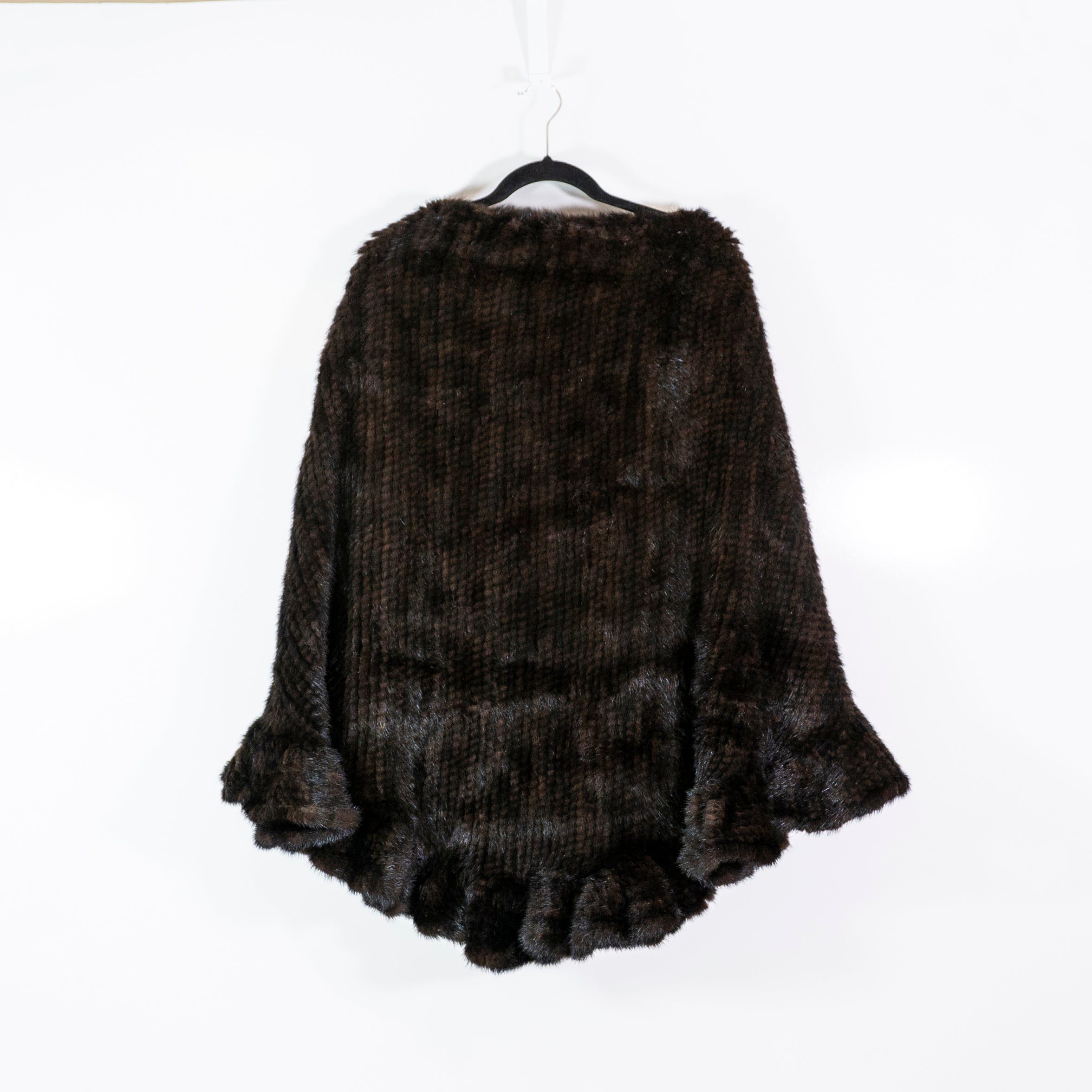 Diana Rosh New York Genuine Fur Ruffle Trim Capelet Shawl Poncho Wrap Cardigan