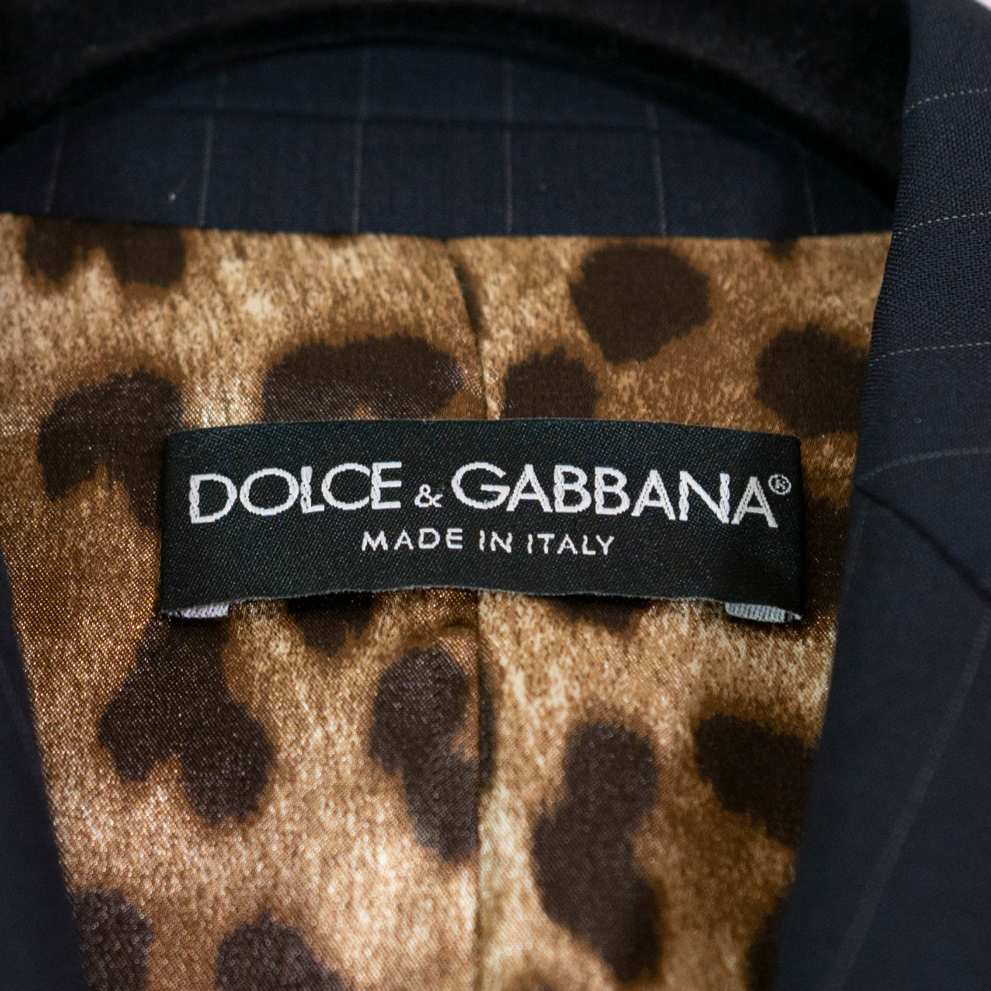 Dolce & Gabbana Made In Italy Wool Pin Stripe Leopard Lined Blazer Jacket 38/S
