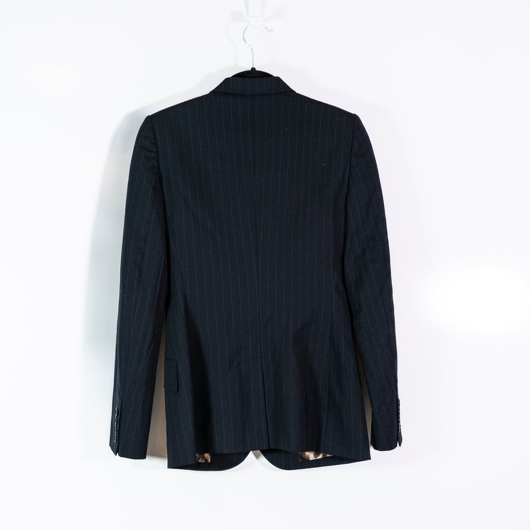Dolce & Gabbana Made In Italy Wool Pin Stripe Leopard Lined Blazer Jacket 38/S