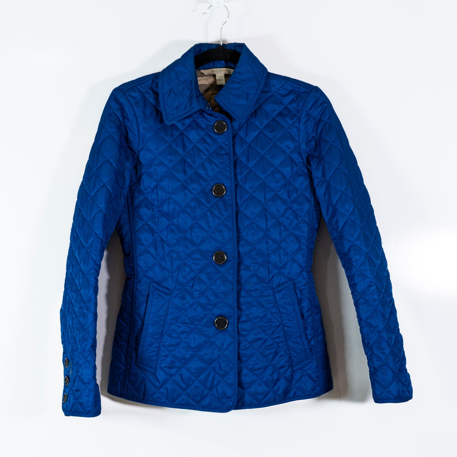Burberry Brit Women's Button Front Collared Quilted Lightweight Jacket Blue XS