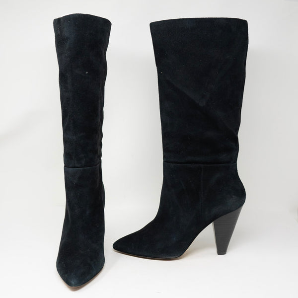 Something Navy Parker Genuine Suede Leather Knee High Heels Boots Shoe Black 9.5