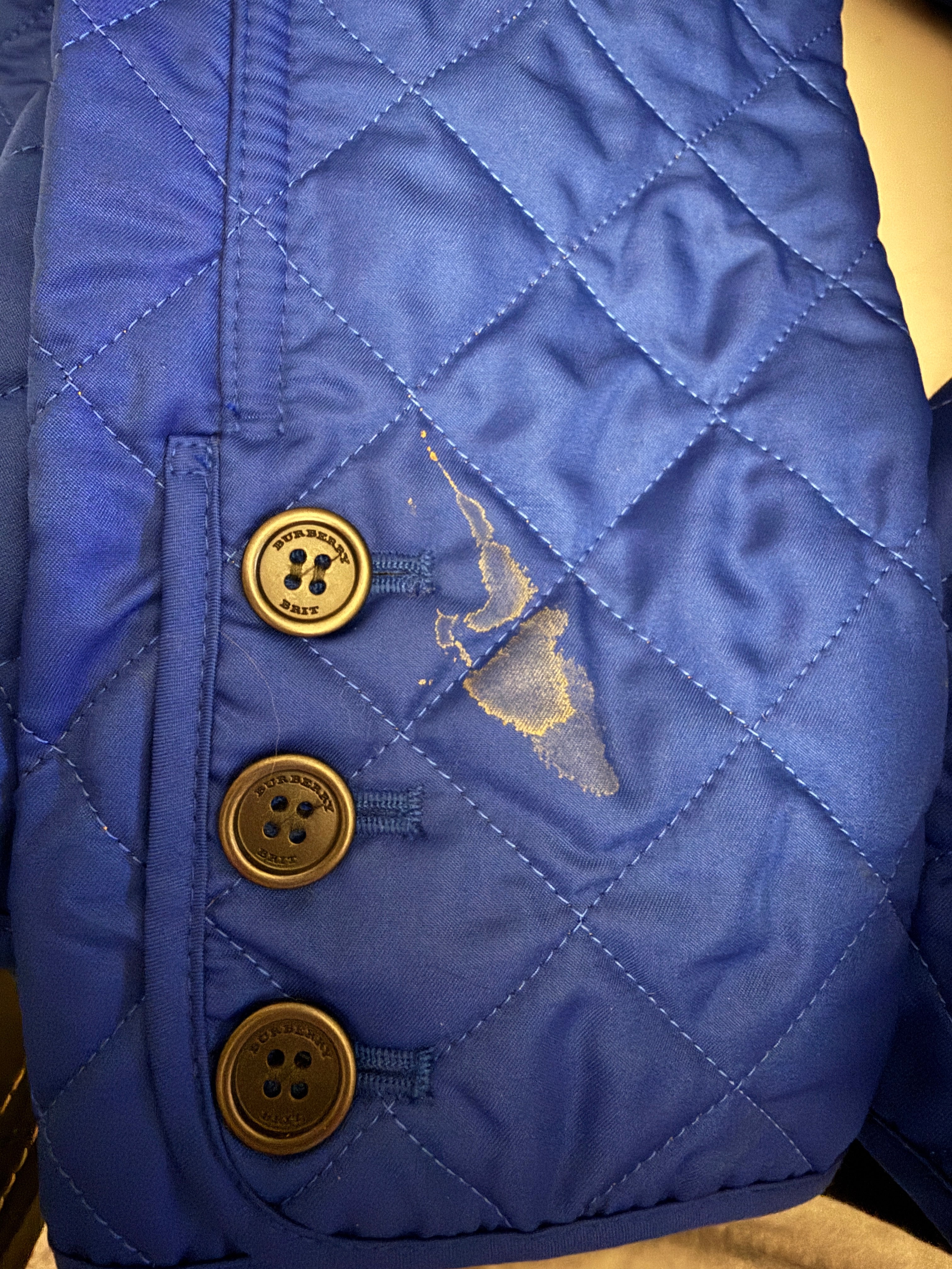 Burberry Brit Women's Button Front Collared Quilted Lightweight Jacket Blue XS